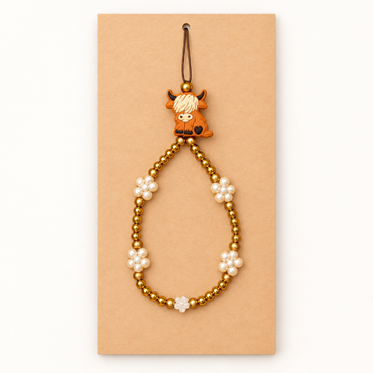 Highland Cow - Beaded Kindle & Phone Wristlet